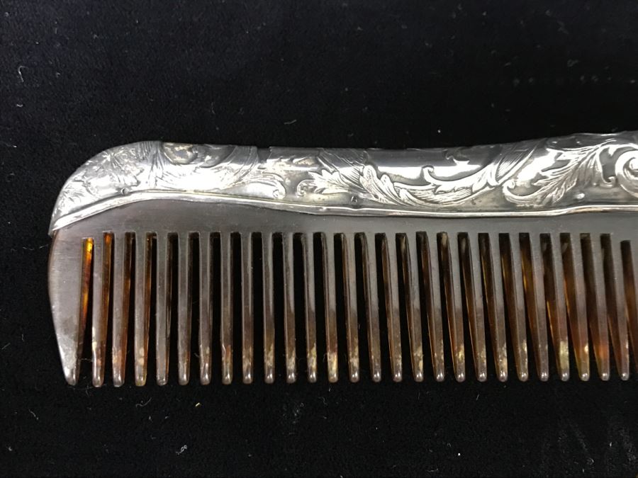 Vintage Comb With Chased Sterling Silver Handle 41g Total Weight [Photo 4]