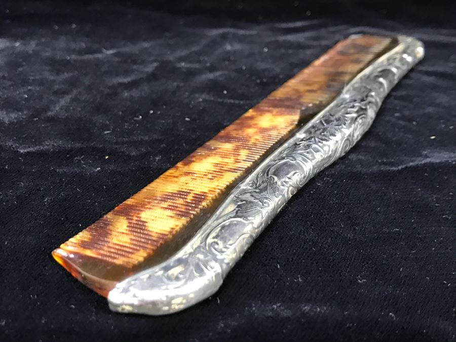 Vintage Comb With Chased Sterling Silver Handle 41g Total Weight [Photo 7]