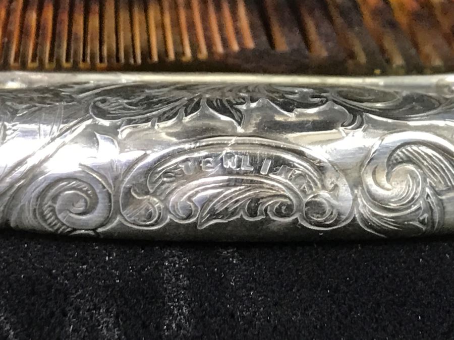Vintage Comb With Chased Sterling Silver Handle 41g Total Weight