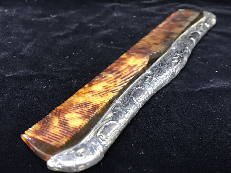 Vintage Comb With Chased Sterling Silver Handle 41g Total Weight [Photo 6]