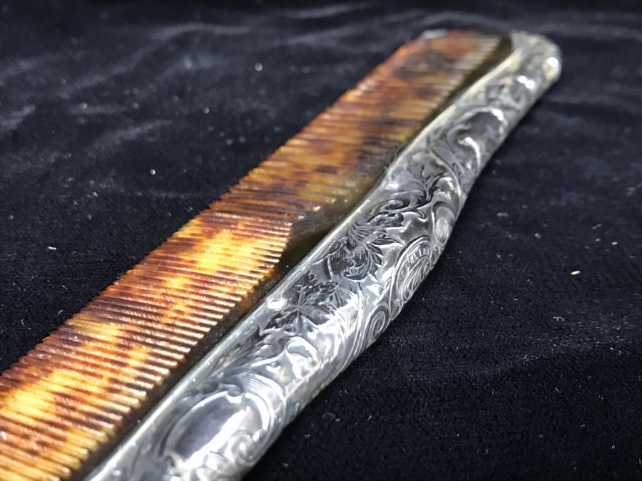 Vintage Comb With Chased Sterling Silver Handle 41g Total Weight [Photo 8]