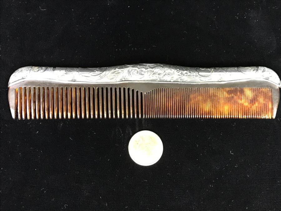 Vintage Comb With Chased Sterling Silver Handle 41g Total Weight [Photo 2]