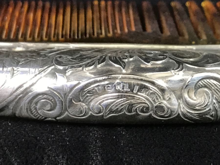 Vintage Comb With Chased Sterling Silver Handle 41g Total Weight [Photo 5]
