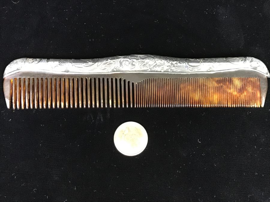 Vintage Comb With Chased Sterling Silver Handle 41g Total Weight [Photo 9]
