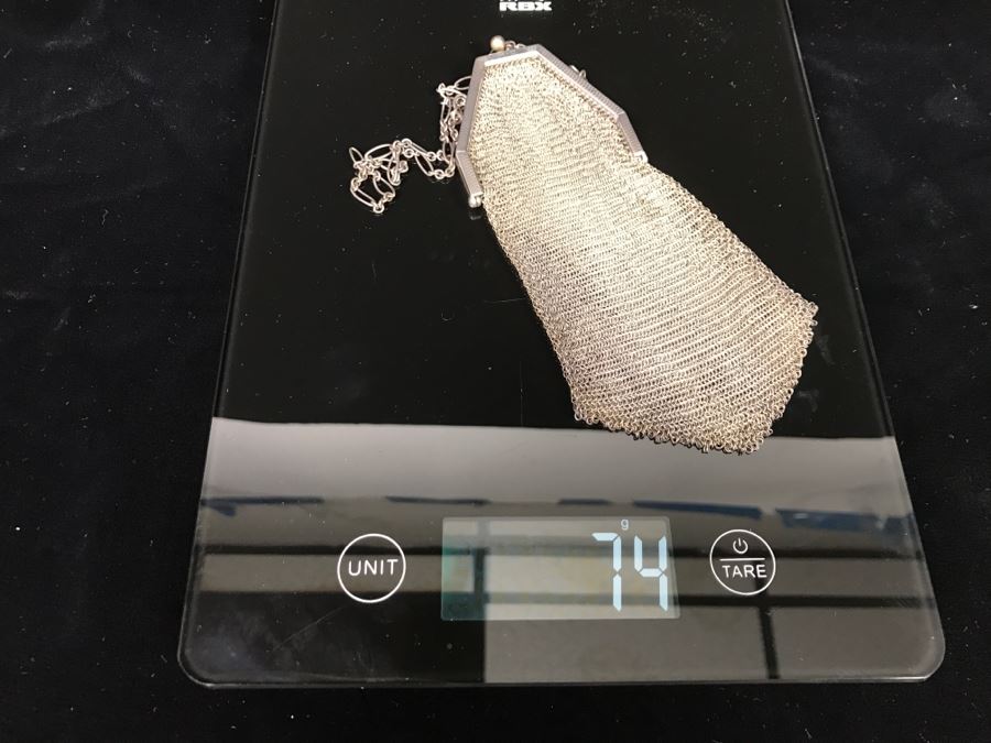 Vintage Sterling Silver Mesh Purse Handbag With Chain 74g [Photo 9]