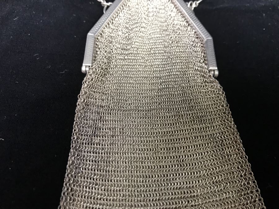 Vintage Sterling Silver Mesh Purse Handbag With Chain 74g [Photo 4]