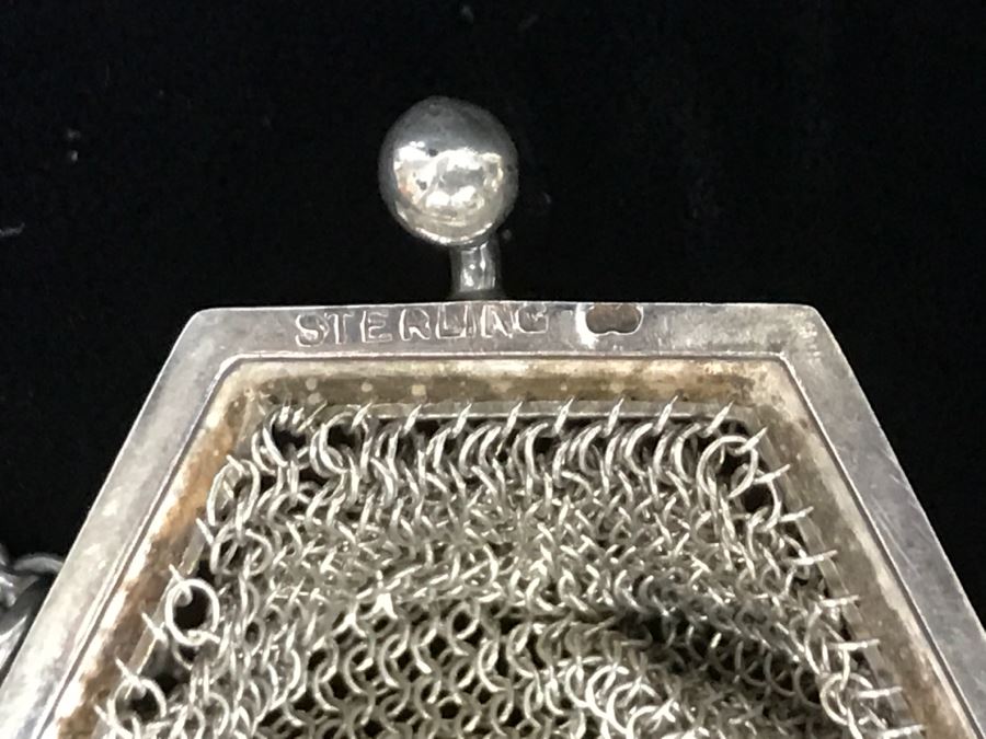 Vintage Sterling Silver Mesh Purse Handbag With Chain 74g [Photo 8]