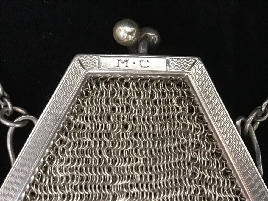 Vintage Sterling Silver Mesh Purse Handbag With Chain 74g [Photo 2]
