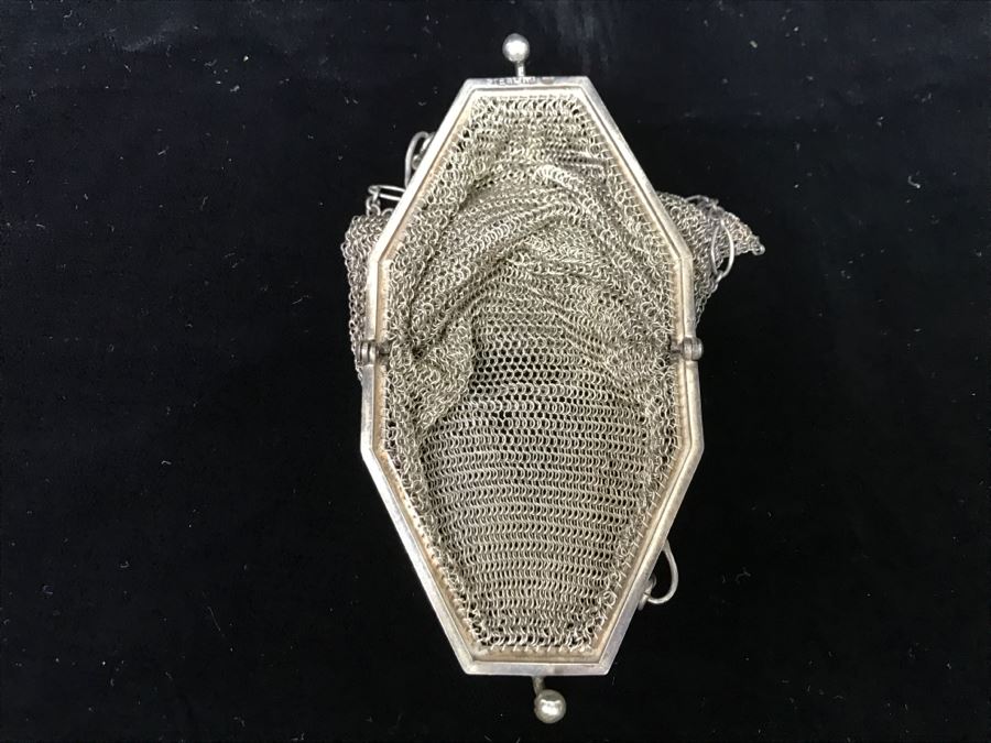 Vintage Sterling Silver Mesh Purse Handbag With Chain 74g [Photo 7]