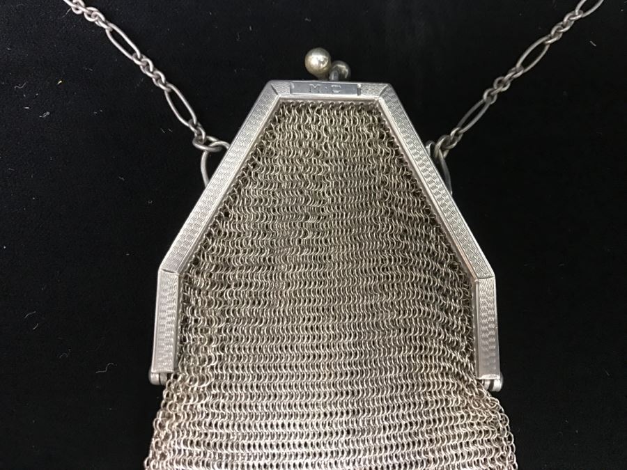 Vintage Sterling Silver Mesh Purse Handbag With Chain 74g [Photo 5]