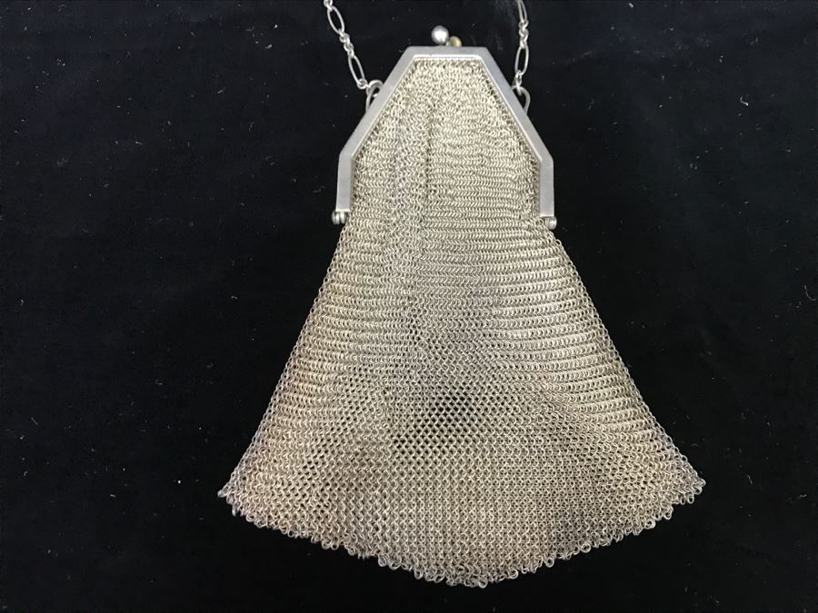 Vintage Sterling Silver Mesh Purse Handbag With Chain 74g [Photo 6]