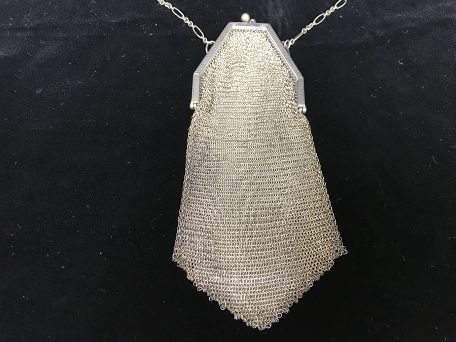 Vintage Sterling Silver Mesh Purse Handbag With Chain 74g [Photo 3]