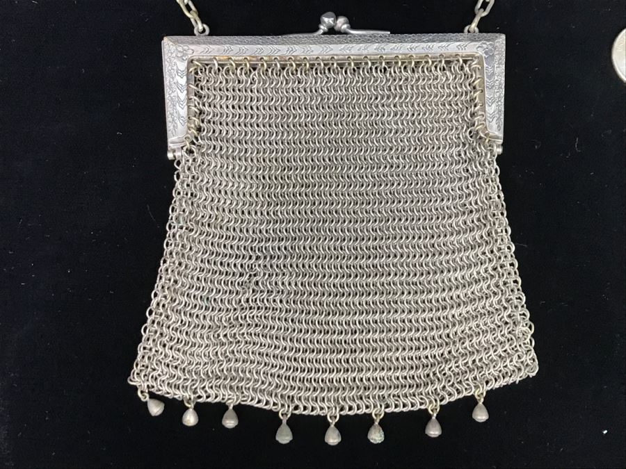 Vintage German Silver Mesh Purse Handbag With Chain [Photo 6]