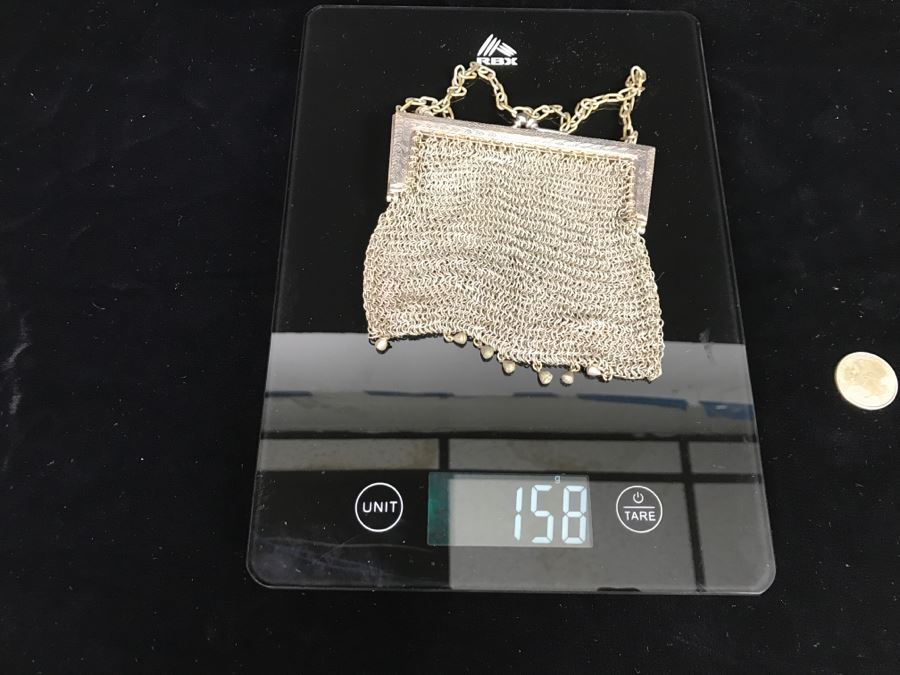 Vintage German Silver Mesh Purse Handbag With Chain [Photo 10]