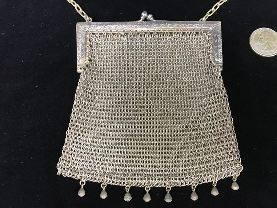 Vintage German Silver Mesh Purse Handbag With Chain [Photo 2]