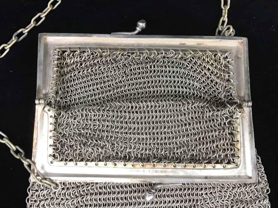 Vintage German Silver Mesh Purse Handbag With Chain [Photo 7]