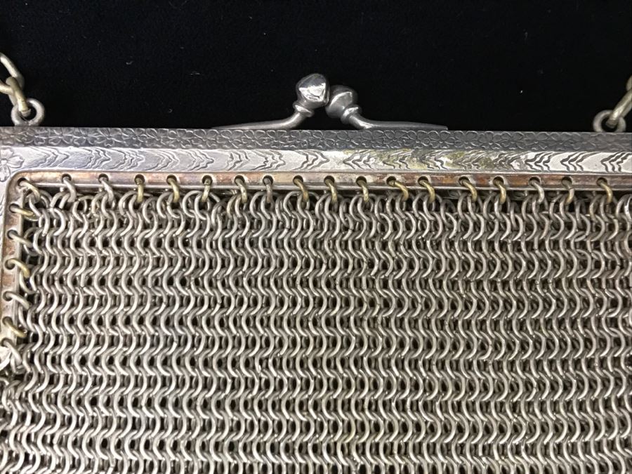 Vintage German Silver Mesh Purse Handbag With Chain [Photo 5]