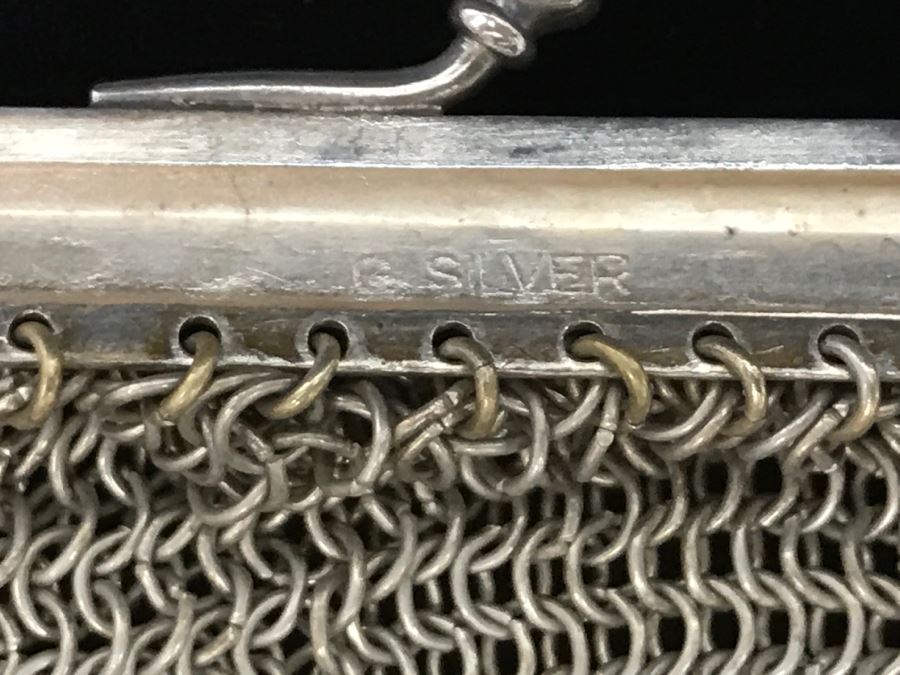 Vintage German Silver Mesh Purse Handbag With Chain [Photo 8]