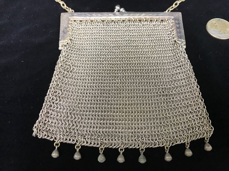 Vintage German Silver Mesh Purse Handbag With Chain [Photo 3]