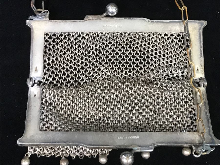 Vintage German Silver Mesh Purse Handbag With Chain [Photo 9]