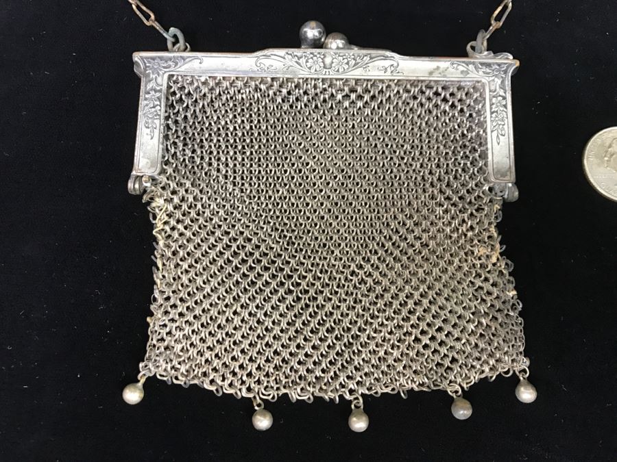 Vintage German Silver Mesh Purse Handbag With Chain [Photo 2]