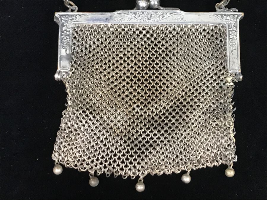 Vintage German Silver Mesh Purse Handbag With Chain [Photo 7]