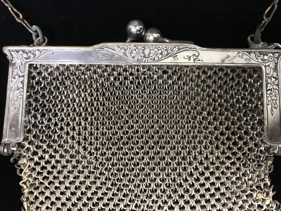Vintage German Silver Mesh Purse Handbag With Chain [Photo 4]