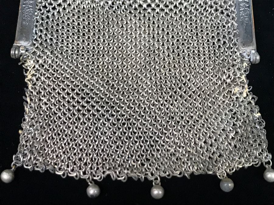 Vintage German Silver Mesh Purse Handbag With Chain [Photo 6]