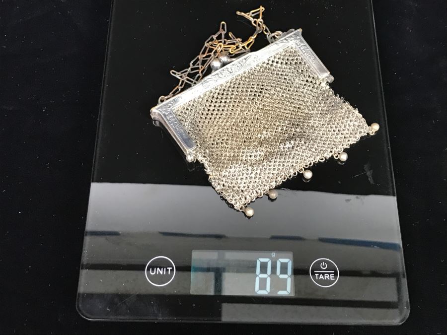 Vintage German Silver Mesh Purse Handbag With Chain [Photo 12]