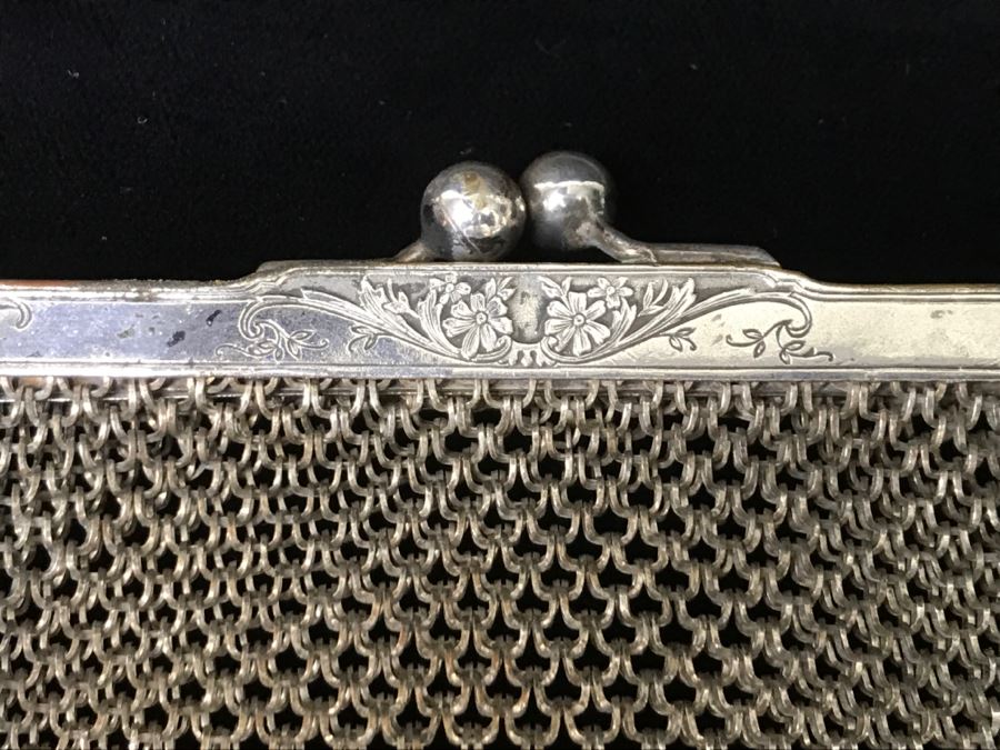 Vintage German Silver Mesh Purse Handbag With Chain [Photo 8]