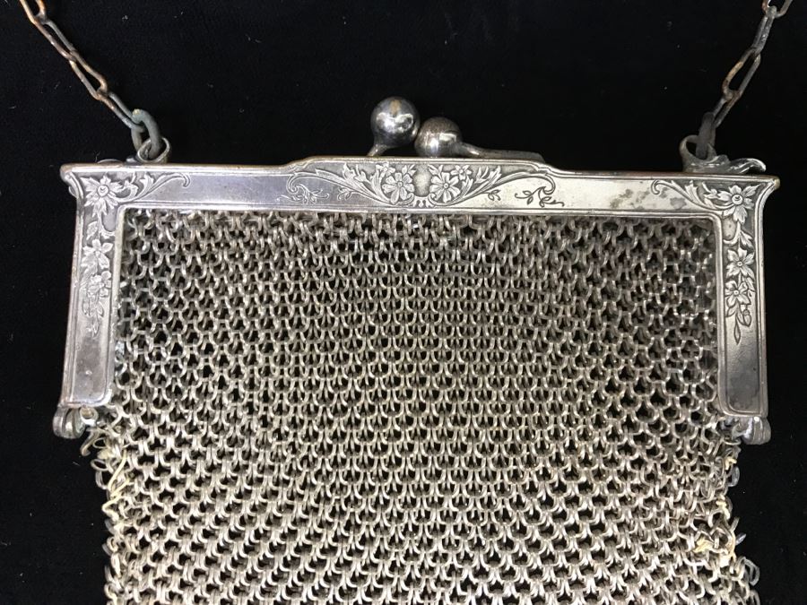 Vintage German Silver Mesh Purse Handbag With Chain [Photo 3]