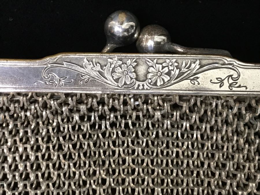 Vintage German Silver Mesh Purse Handbag With Chain [Photo 5]