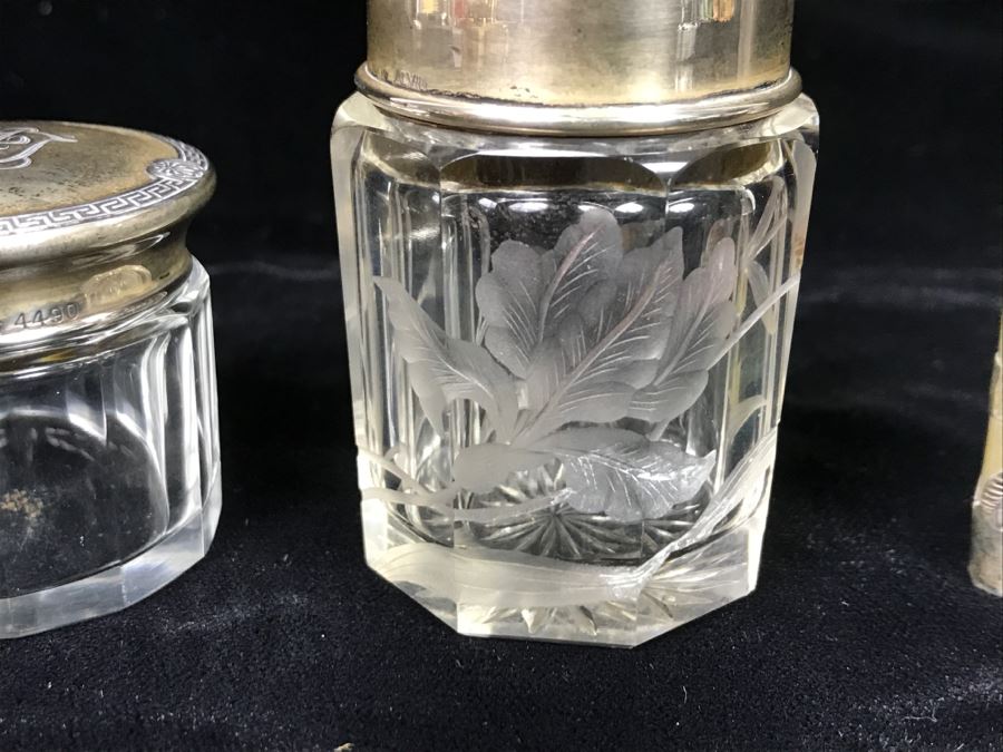 Set Of (3) Glass Bottles With Sterling Silver Lids [Photo 3]