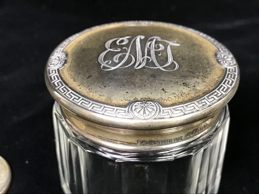 Set Of (3) Glass Bottles With Sterling Silver Lids [Photo 6]