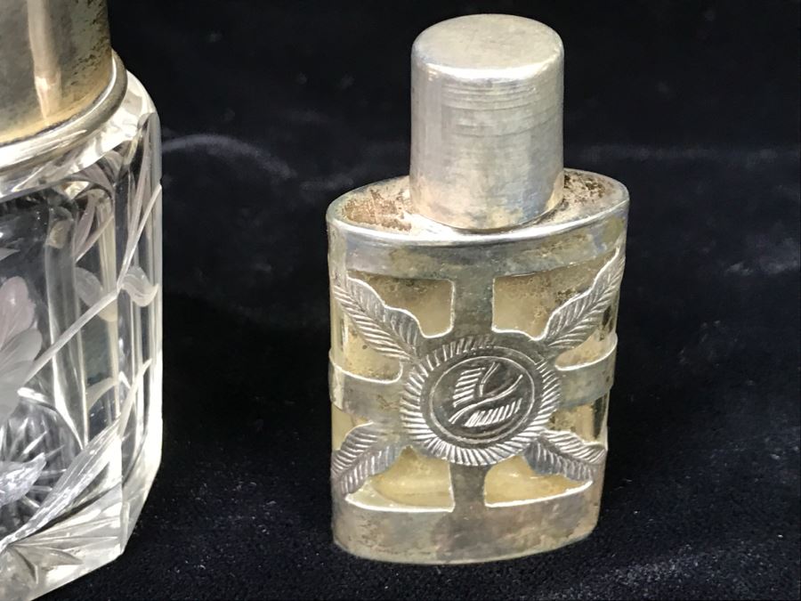 Set Of (3) Glass Bottles With Sterling Silver Lids [Photo 7]