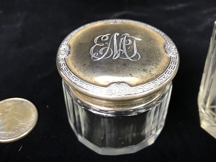 Set Of (3) Glass Bottles With Sterling Silver Lids [Photo 4]