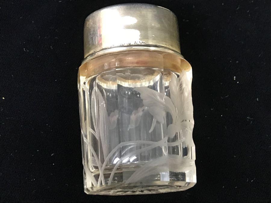 Set Of (3) Glass Bottles With Sterling Silver Lids [Photo 12]