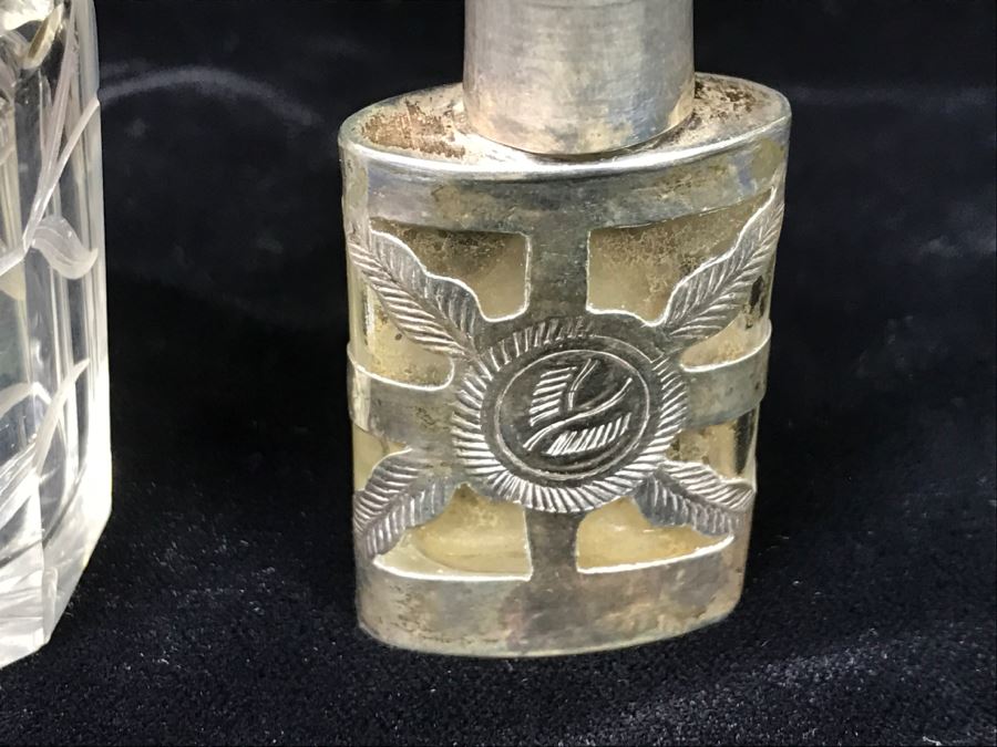 Set Of (3) Glass Bottles With Sterling Silver Lids [Photo 8]