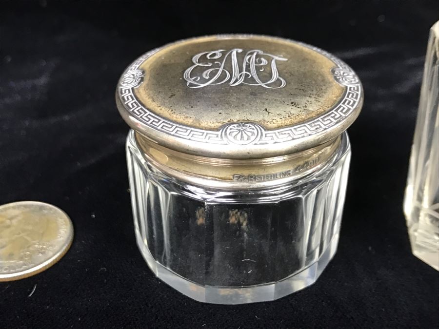 Set Of (3) Glass Bottles With Sterling Silver Lids [Photo 5]