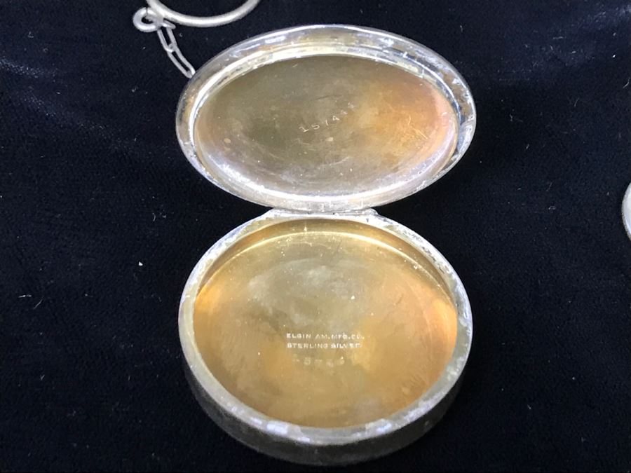 Sterling Silver Elgin Am. Mfg. Co. Pocket Watch Case With Chain 37.7g [Photo 9]