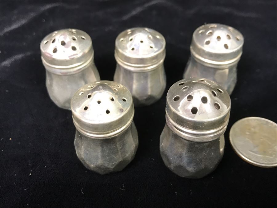 Set Of (5) Sterling Silver Salt Shakers Signed V.L. 18.7g Empty