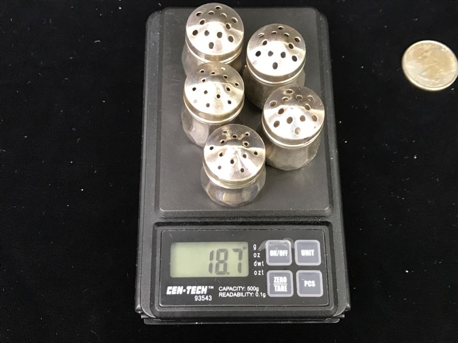 Set Of (5) Sterling Silver Salt Shakers Signed V.L. 18.7g Empty [Photo 4]