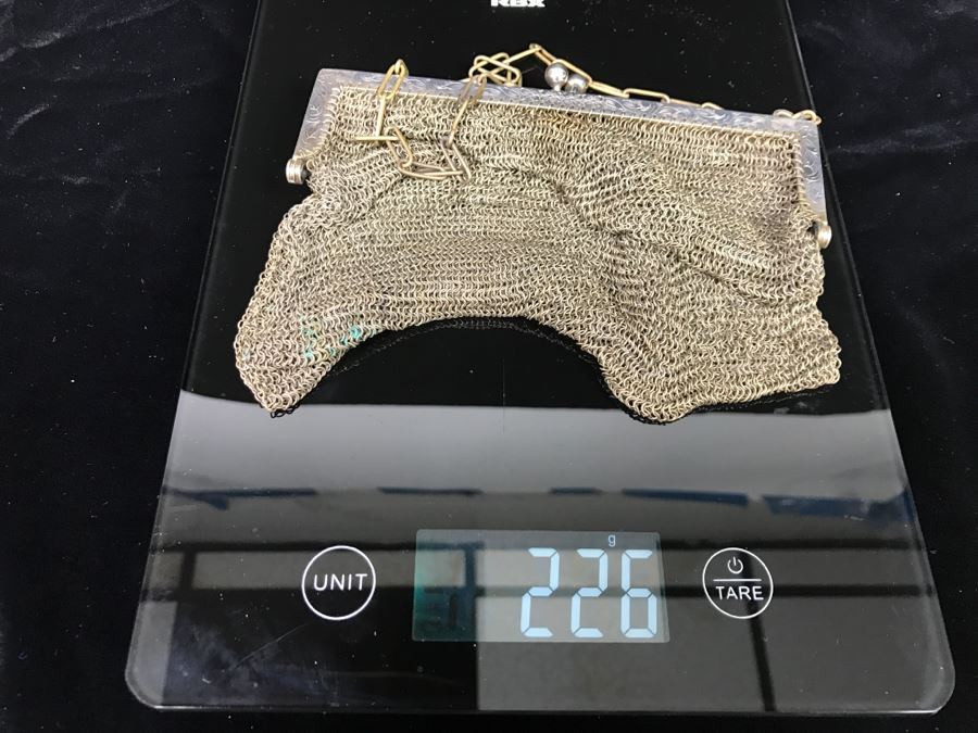 Vintage German Silver Mesh Purse Handbag With Chain [Photo 10]