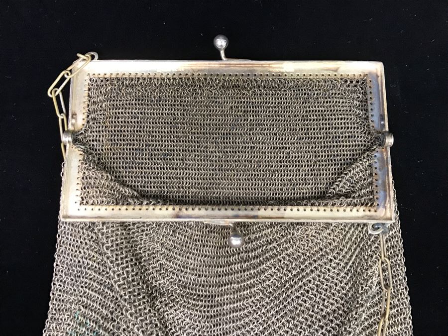 Vintage German Silver Mesh Purse Handbag With Chain [Photo 8]