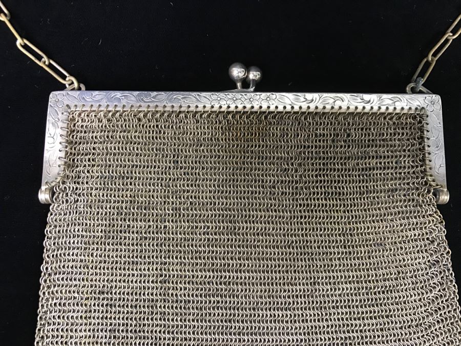 Vintage German Silver Mesh Purse Handbag With Chain [Photo 5]
