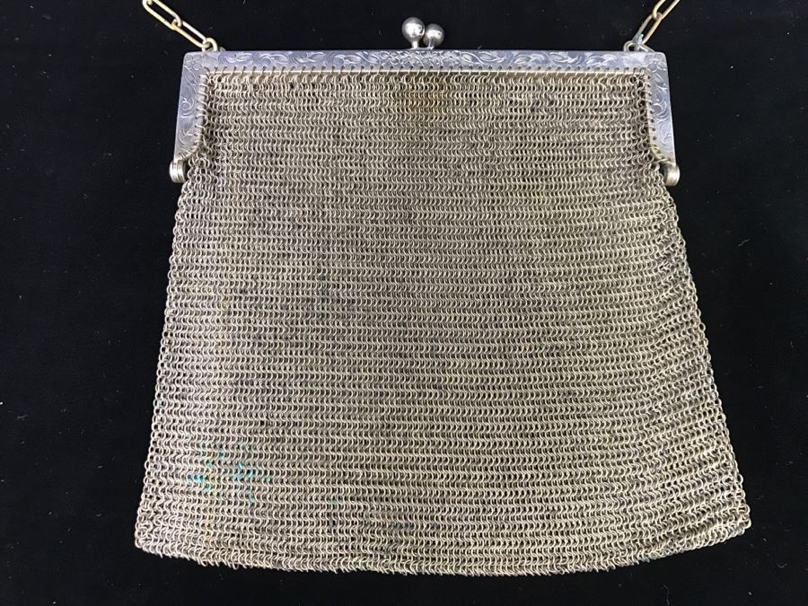 Vintage German Silver Mesh Purse Handbag With Chain [Photo 3]