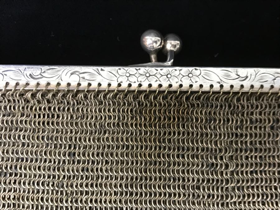 Vintage German Silver Mesh Purse Handbag With Chain [Photo 6]