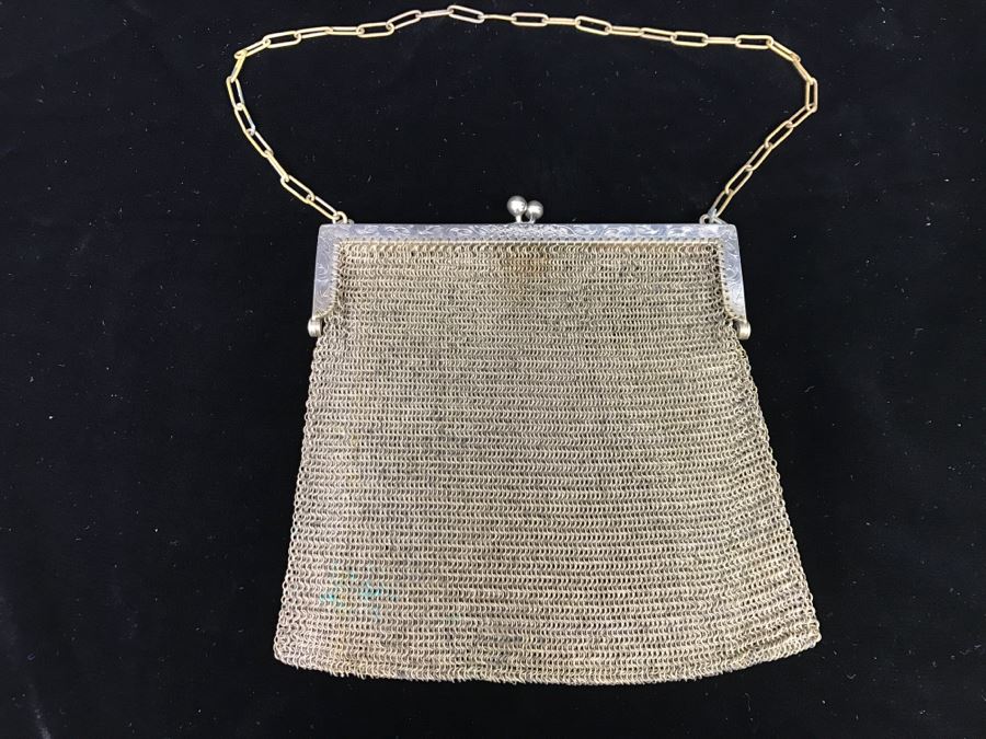 Vintage German Silver Mesh Purse Handbag With Chain [Photo 2]