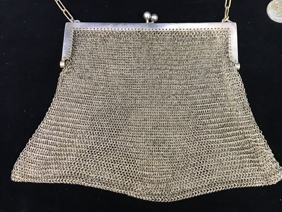 Vintage German Silver Mesh Purse Handbag With Chain [Photo 7]