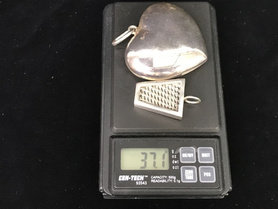 Pair Of Sterling Silver Pendants One Is Heart Shaped Other Is Signed Lois Hill 37.1g [Photo 9]